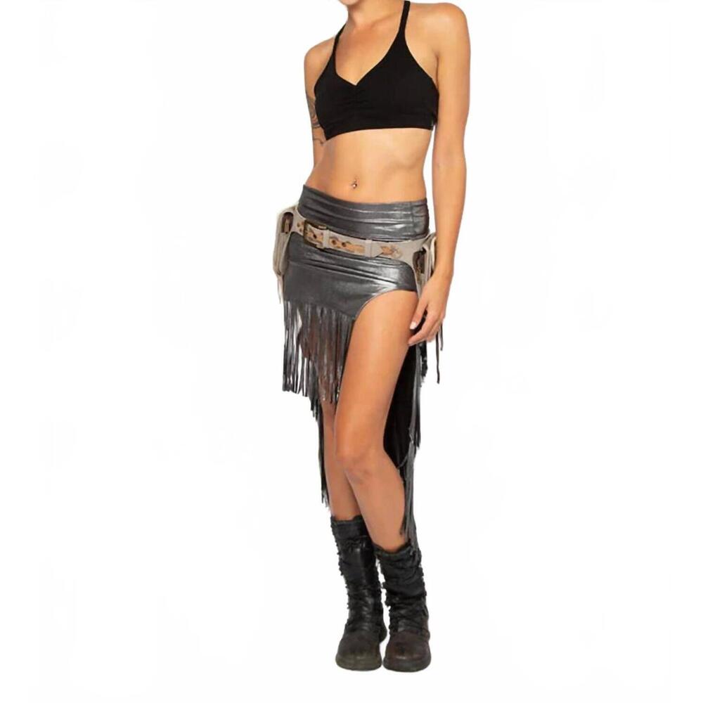 NEW OMNI metallic 3 layered fringe skirt in silver